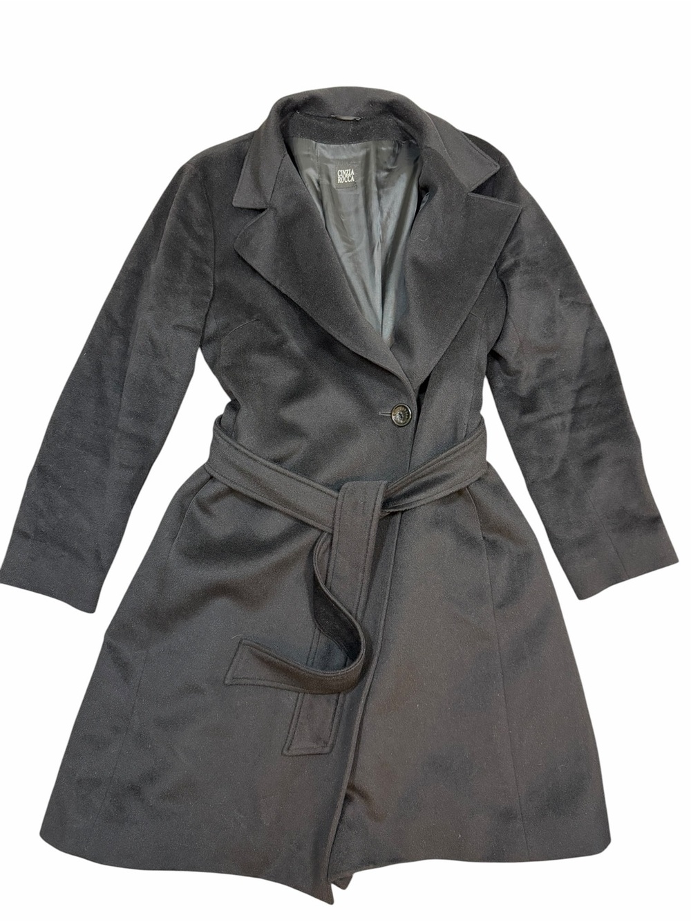 Cinzia Rocca Coat Black Angora Wool Belted Italy Luxury Designer Women’s Size 10
